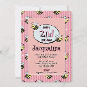 Cute Retro Roze Gestreepte Hommelleng Verjaardag Kaart