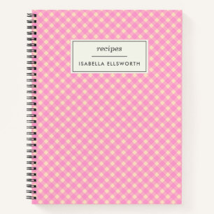 Cute Retro Roze Gingham Schotlandse ruit Persoonli Notitieboek