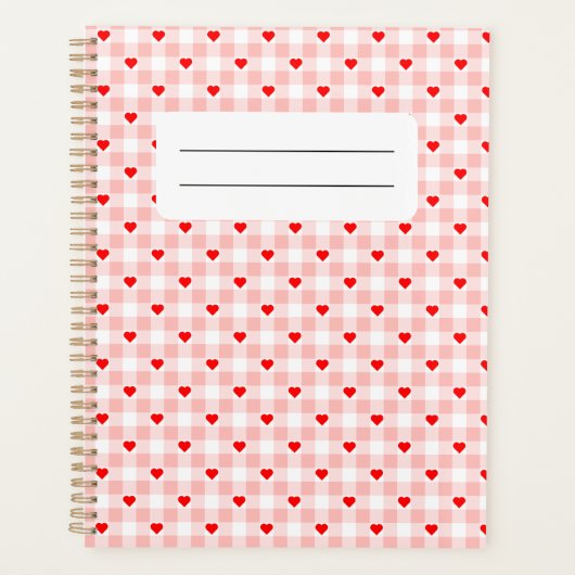 Cute Retro Roze Hart Gingham Plaid patroon Planner (Voorkant)
