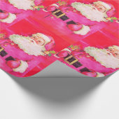 Cute Retro  roze kerstmis Cadeaupapier (Hoek)