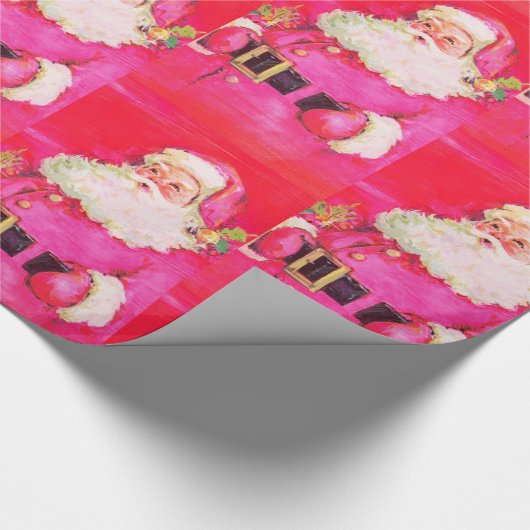 Cute Retro  roze kerstmis Cadeaupapier (Hoek)