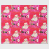 Cute Retro  roze kerstmis Cadeaupapier (Vlak)