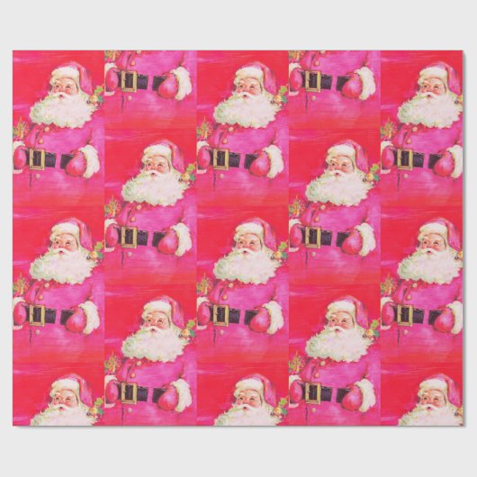 Cute Retro  roze kerstmis Cadeaupapier (Vlak)