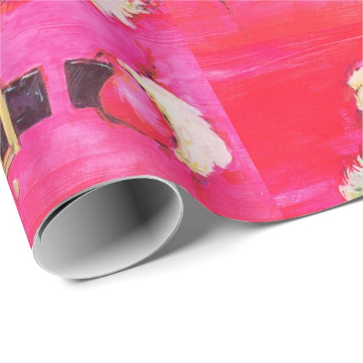 Cute Retro  roze kerstmis Cadeaupapier (Rol Hoek)