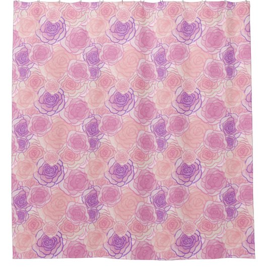 Cute Retro Roze Roses Patroon Douchegordijn (Voorkant)