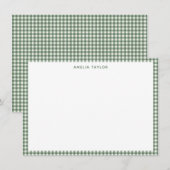 Cute Retro Sage Green Gingham Plaid Personalized Notitiekaartje (Voorkant / Achterkant)