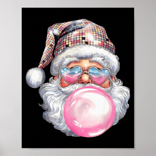 Cute Retro Santa Christmas Blowing Bubble Gum Vint Poster (Voorkant)