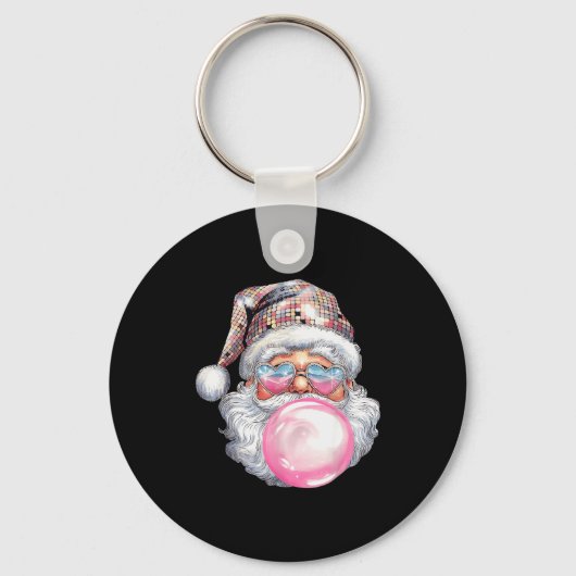 Cute Retro Santa Christmas Blowing Bubble Gum Vint Sleutelhanger (Voorkant)