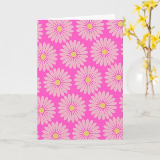 Cute Retro Scandinavian Flower Pattern Roze Blank Kaart (Gele Bloem)