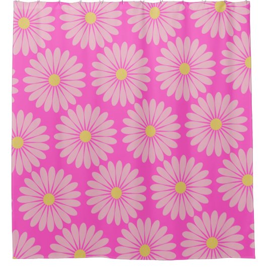 Cute Retro Scandinavian Flower Pattern (roze) Douchegordijn (Voorkant)