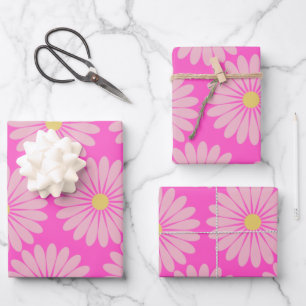 Cute Retro Scandinavian Flower Pattern (roze) Inpakpapier Vel