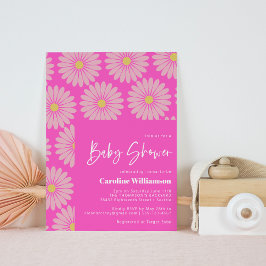 Cute Retro Scandinavian Flower Pink Baby shower Kaart