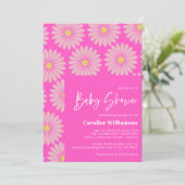 Cute Retro Scandinavian Flower Pink Baby shower Kaart (Staand voorkant)