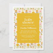 Cute Retro Scandinavian Yellow Flowers Baby shower Kaart (Voorkant)