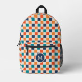 Cute Retro Schachbrett-monogram Navy Oranje Teal Bedrukte Rugzak (Voorkant)