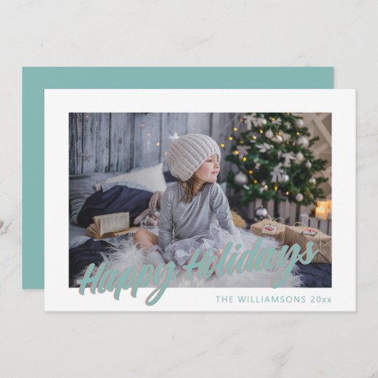 Cute Retro Script Pastel Prettig Kerst Foto Feestdagenkaart (Voorkant / Achterkant)