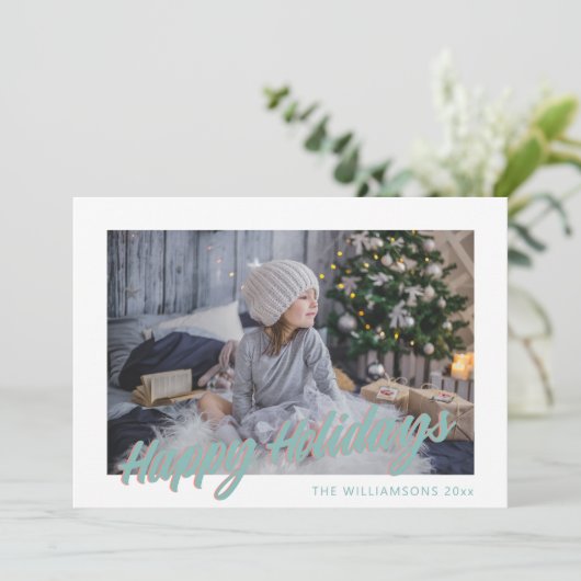 Cute Retro Script Pastel Prettig Kerst Foto Feestdagenkaart (Staand voorkant)