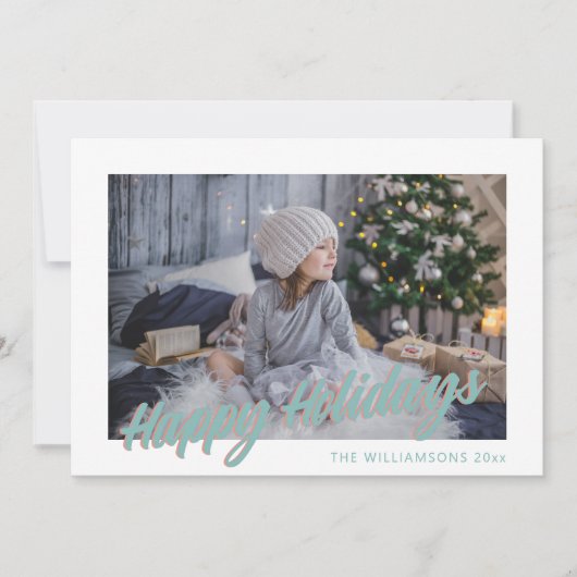 Cute Retro Script Pastel Prettig Vakantie Foto Feestdagenkaart (Voorkant)