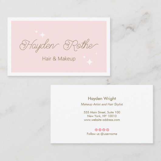 Cute Retro Script roze Beauty Visitekaartje (Voorkant / Achterkant)