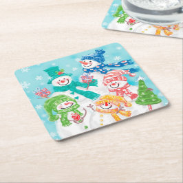 Cute Retro Snowman Kerstmis Kartonnen Onderzetters