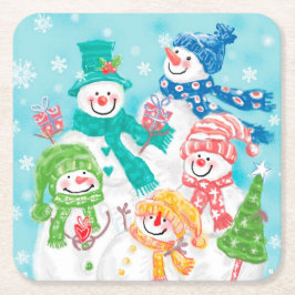 Cute Retro Snowman Kerstmis Kartonnen Onderzetters