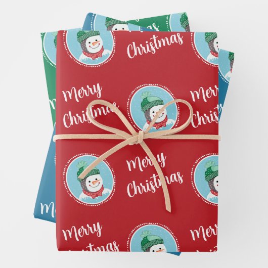 Cute Retro Snowman Merry Kerstfeestdag Inpakpapier Vel (In situ)