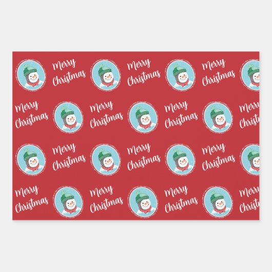 Cute Retro Snowman Merry Kerstfeestdag Inpakpapier Vel (Voorkant)