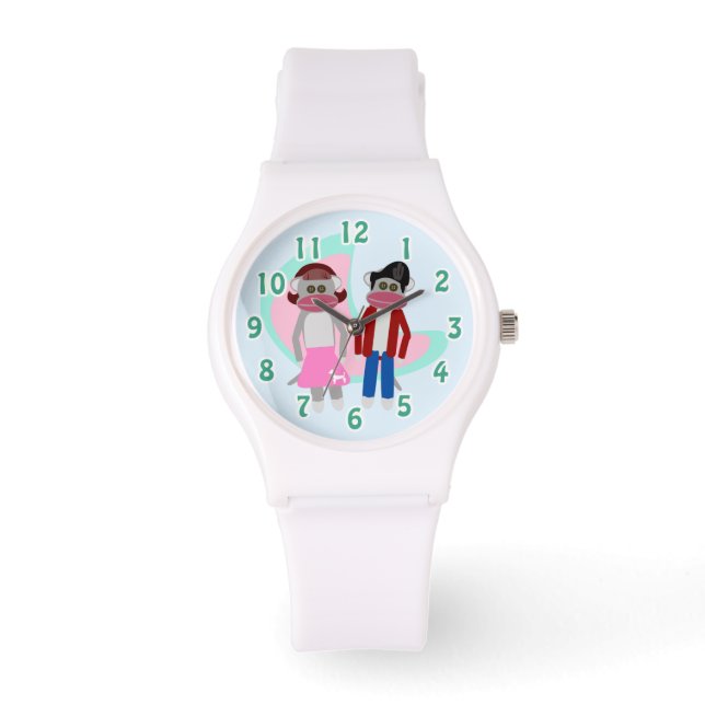 Cute Retro Sock Hop Monkey Cartoon Characters Horloge (Voorkant)