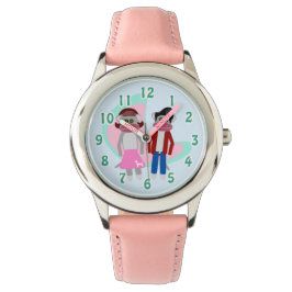 Cute Retro Sock Hop Monkey Cartoon Characters Horloge