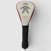 Cute Retro Sock Monkey op Tan met naam Golfheadcover (Voorkant)