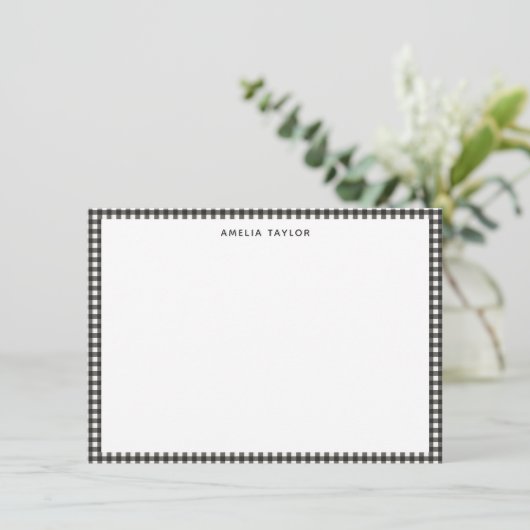 Cute Retro Soft Black Gingham Plaid Personalized Notitiekaartje (Staand voorkant)
