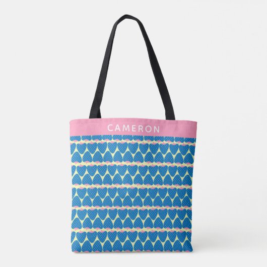Cute Retro Strawberry Pattern Blue op maat Tote Bag (Achterkant)