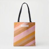 Cute Retro Stripes Pink Rust Persoonlijke naam Tote Bag (Voorkant)