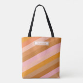 Cute Retro Stripes Pink Rust Persoonlijke naam Tote Bag (Achterkant)