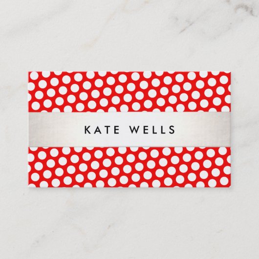 Cute Retro Style Red en White Polka Dot Pattern Visitekaartje (Voorkant)