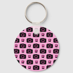 Cute Retro Style Roze Black Camera Patroon Sleutelhanger