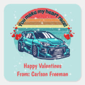 Cute Retro Sun Kids Valentines Car Vierkante Sticker (Voorkant)