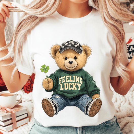 Cute Retro Teddy Bear Feeling Lucky St. Patrick's T-shirt