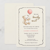 Cute Retro Teddy Bear, Girl Baby shower Kaart (Voorkant / Achterkant)