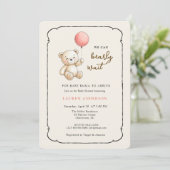 Cute Retro Teddy Bear, Girl Baby shower Kaart (Staand voorkant)