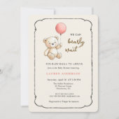Cute Retro Teddy Bear, Girl Baby shower Kaart (Voorkant)
