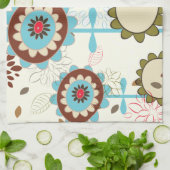 Cute retro turquoise blue floral Patroon douane Theedoek (Gevouwen)