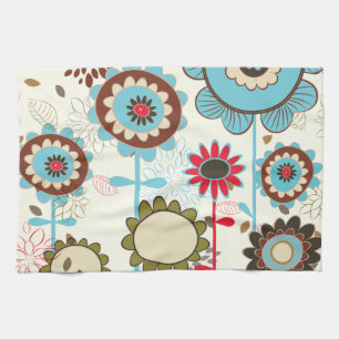 Cute retro turquoise blue floral Patroon douane Theedoek