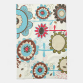 Cute retro turquoise blue floral Patroon douane Theedoek (Verticaal)