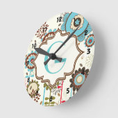 Cute retro turquoise blue floral Patroonmonogram Ronde Klok (Hoek)