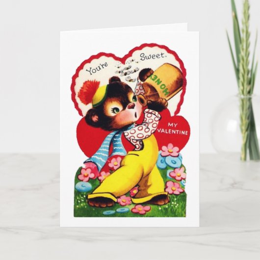 Cute retro  Valentijn beer Feestdagen Kaart (Voorkant)