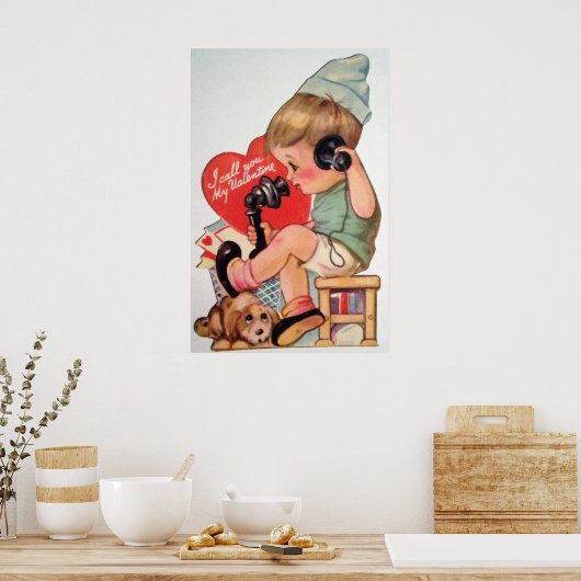Cute retro  Valentijn boy poster (Keuken)
