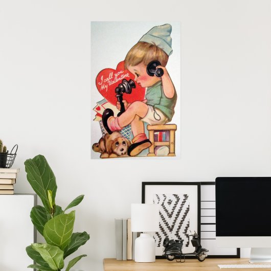 Cute retro  Valentijn boy poster (Thuiskantoor)