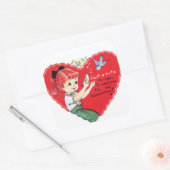 Cute Retro Valentijn girl Vierkante Sticker (Envelop)