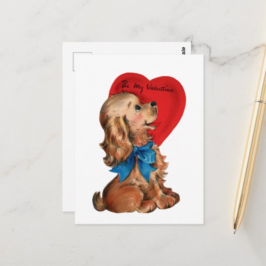 Cute retro Valentijn hond Briefkaart (Voorkant / Achterkant in situ)